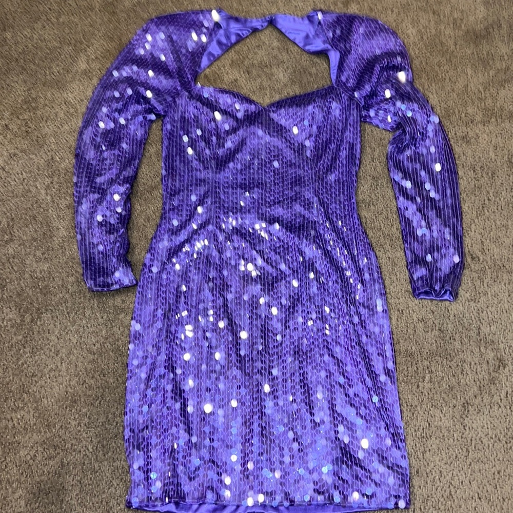 ❤️Vintage Nite Line Purple Sequin dress sz 4 cocktail long sleeve